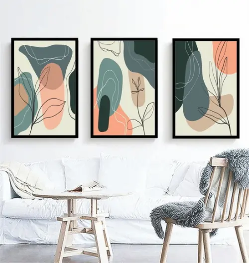 Kit 3 Quadros Abstratos Modernos Para Decoração Sala Moldura