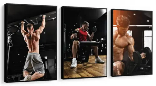 Kit 3 Quadros Academia Musculação Fitness Decoração Moldura