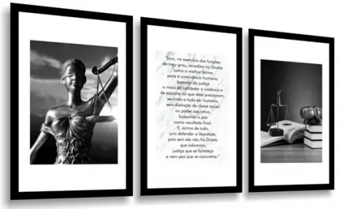 Kit 3 Quadros Advogado Escritório Direito Decoração Moldura