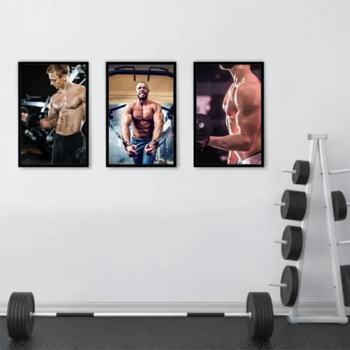 Kit 3 Quadros Academia Musculação Fitness Decoração Moldura