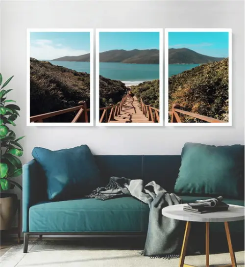 Kit 3 Quadros Arraial Do Cabo Praia Brasil Decoração Moldura