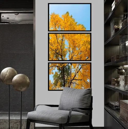Kit 3 Quadros Arvore Amarela Decoração Folhagens Com Moldura