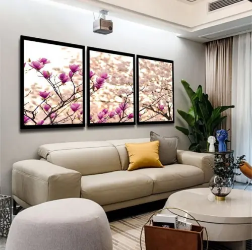 Kit 3 Quadros Arvore Flores Cerejeira Decoração Com Moldura