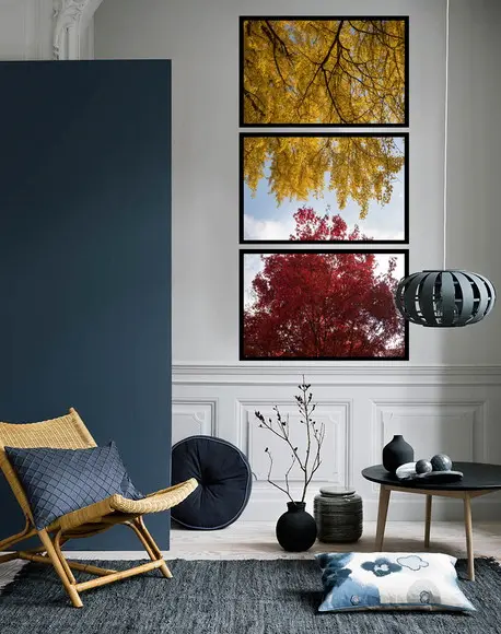 Kit 3 Quadros Arvore Folhagem Decoração Paisagem Com Moldura