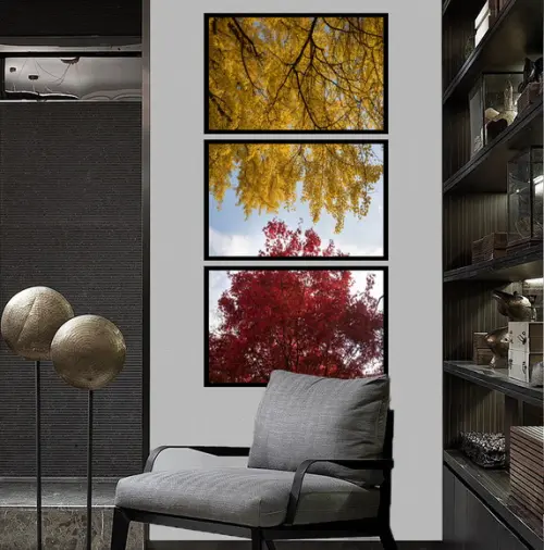 Kit 3 Quadros Arvore Folhagem Decoração Paisagem Com Moldura