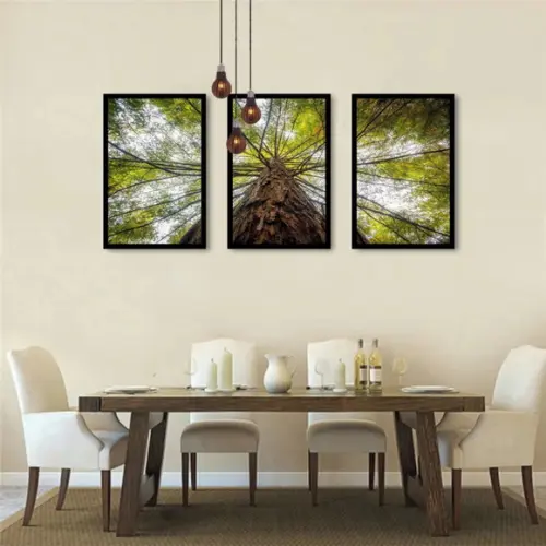 Kit 3 Quadros Arvore Folhagem Verde Galhos Decoração Moldura