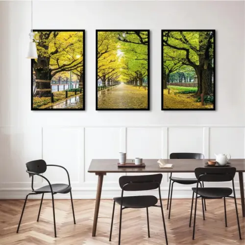 Kit 3 Quadros Arvore Folhagem Verde Parque Decoração Moldura