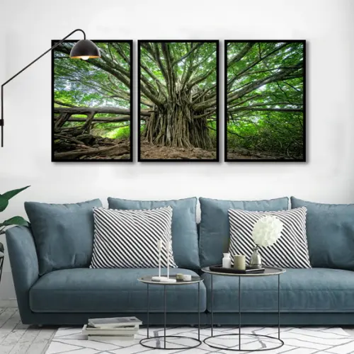 Kit 3 Quadros Arvore Galhos Floresta Decoração Com Molduras