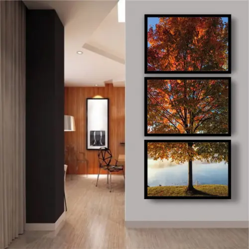 Kit 3 Quadros Arvore Paisagem Decoração Vertical Com Moldura