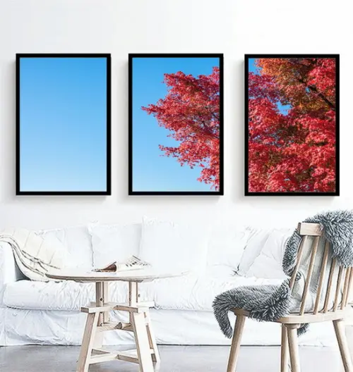 Kit 3 Quadros Arvores Flor De Cerejeira Decoração Moldura