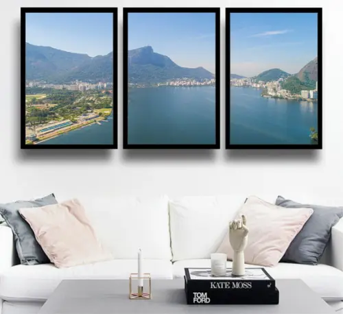 Kit 3 Quadros Baía De Guanabara Decoração RJ Com Molduras