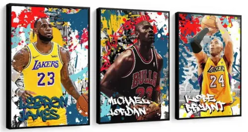 Kit 3 Quadros Basquete Jogadores Esporte Decoração Moldura