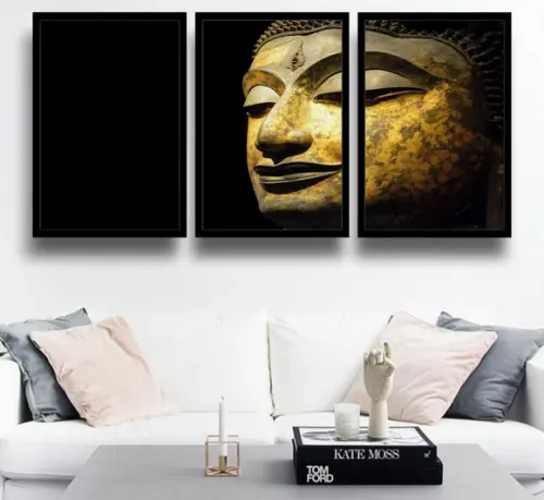 Kit 3 Quadros Buda Conjunto Decoração Meditação Com Molduras