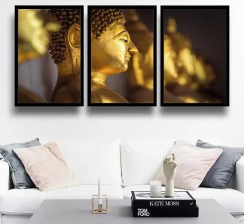Kit 3 Quadros Buda Decoração Meditação Conjunto Com Moldura