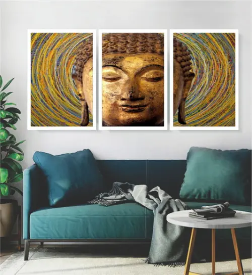 Kit 3 Quadros Buda Decoração Meditação Conjunto Com Moldura