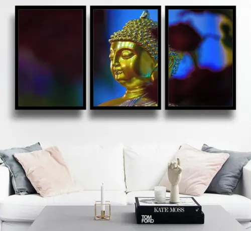 Kit 3 Quadros Buda Decoração Meditação Conjunto Com Moldura
