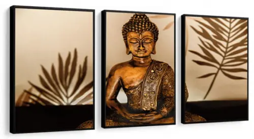 Kit 3 Quadros Buda Decoração Meditação Recepção Com Moldura