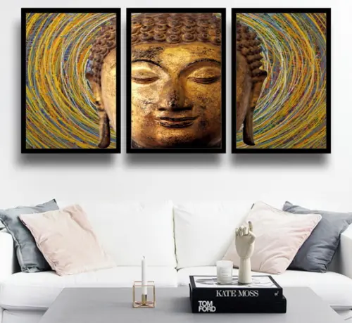 Kit 3 Quadros Buda Decoração Meditação Conjunto Com Molduras