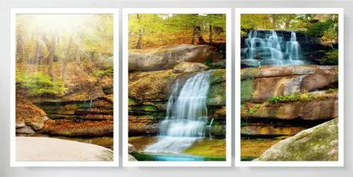 Kit 3 Quadros Cachoeira Natureza Paisagem Decoração Moldura