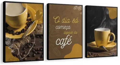 Kit 3 Quadros Café Restaurante Decoração Padaria com Moldura