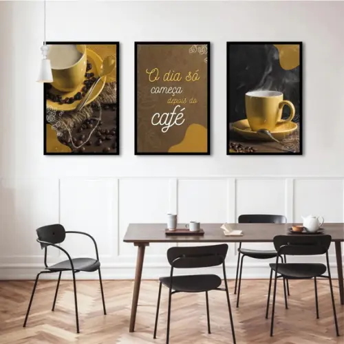 Kit 3 Quadros Café Restaurante Decoração Padaria com Moldura