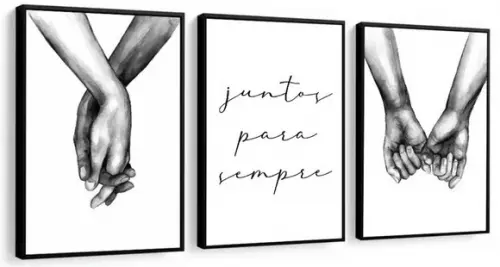 Kit 3 Quadros Casal Frases Amor Decoração Quarto Com Moldura