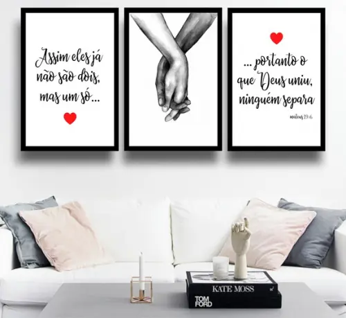 Kit 3 Quadros Casal Personalizado Decoração Frases Molduras