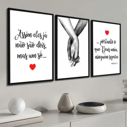 Kit 3 Quadros Casal Personalizado Decoração Frases Molduras