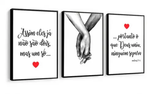 Kit 3 Quadros Casal Personalizado Decoração Frases Molduras