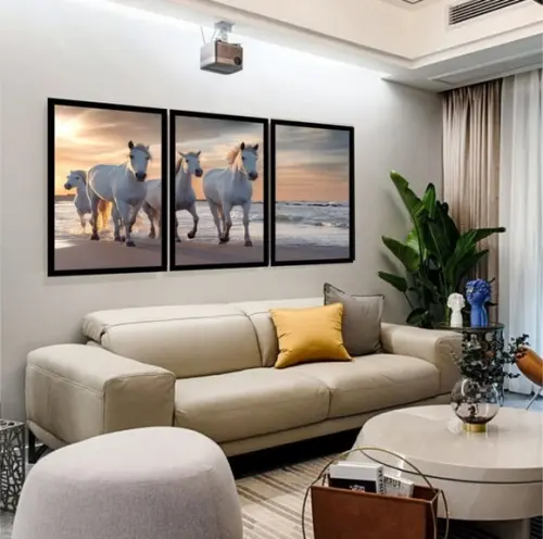 Kit 3 Quadros Cavalos Paisagem Decoração Conjunto Molduras