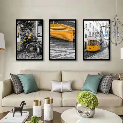 Kit 3 Quadros Cidade Pontos Turísticos Decoração Com Moldura