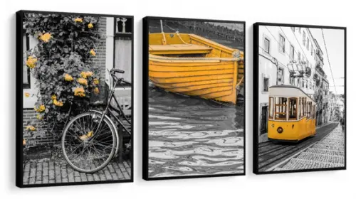 Kit 3 Quadros Cidade Pontos Turísticos Decoração Com Moldura