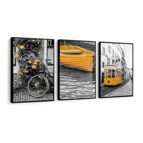 Kit 3 Quadros Cidade Pontos Turísticos Decoração Com Moldura