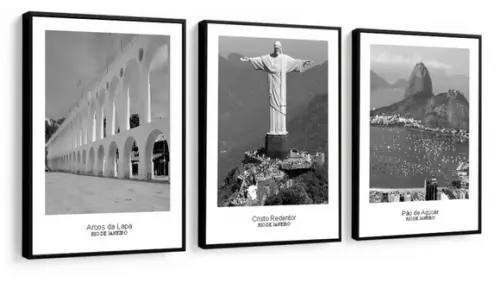 Kit 3 Quadros Cidades Preto e Branco Decoração com Molduras