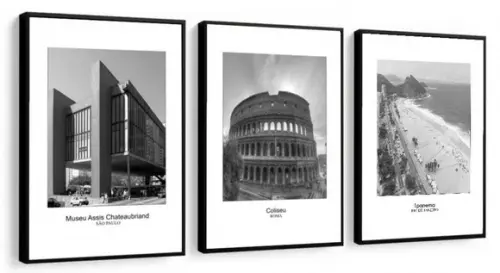 Kit 3 Quadros Cidades Rio São Paulo Roma Decoração Moldura