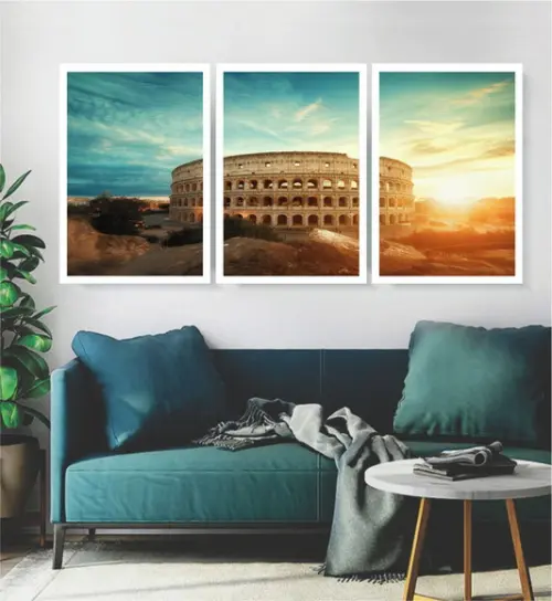 Kit 3 Quadros Coliseu Roma Cidades Itália Decoração Moldura