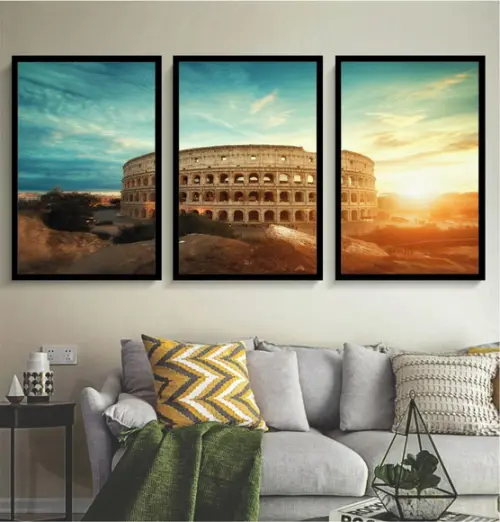 Kit 3 Quadros Coliseu Roma Cidades Itália Decoração Molduras