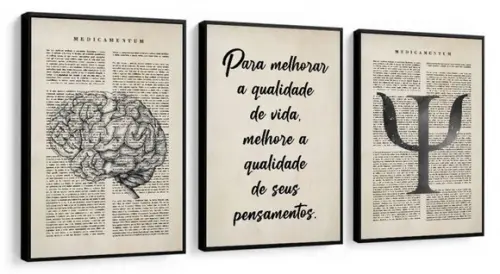 Kit 3 Quadros Consultório Psicologia Decoração Com Molduras