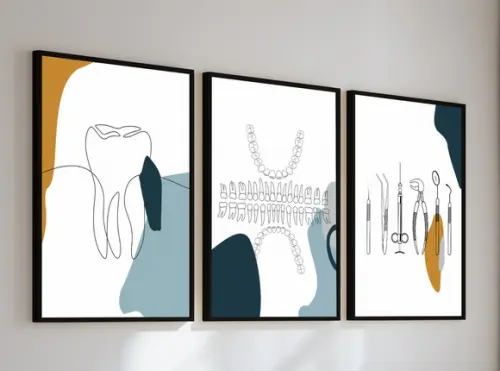 Kit 3 Quadros Consultório Dentista Odontologia Moldura Vidro
