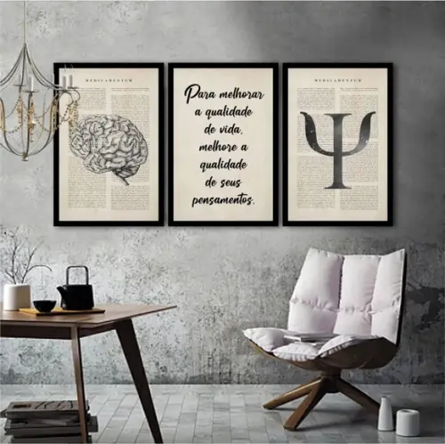 Kit 3 Quadros Consultório Psicologia Decoração Com Molduras