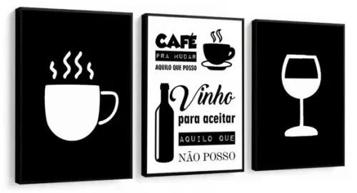 Kit 3 Quadros Cozinha Café Restaurante Decoração Com Moldura