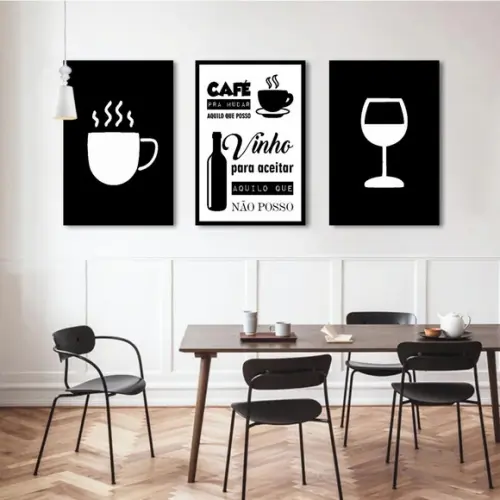 Kit 3 Quadros Cozinha Café Restaurante Decoração Com Moldura