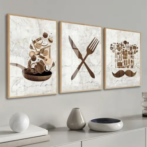 Kit 3 Quadros Cozinha Cheff Restaurantes Molduras e Vidro