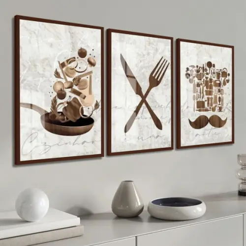 Kit 3 Quadros Cozinha Cheff Restaurantes Molduras e Vidro