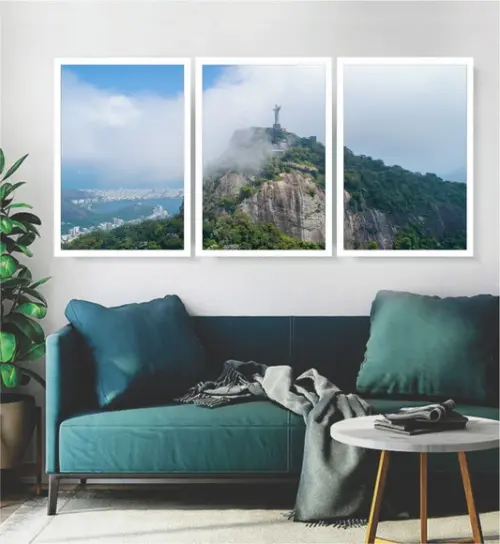Kit 3 Quadros Cristo Rio De Janeiro Decoração Com Moldura