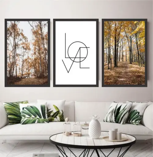 Kit 3 Quadros Decoração Arvores Da Floresta Amor Love Casal