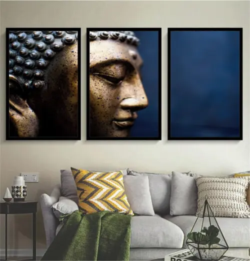 Kit 3 Quadros Decoração Budista Meditação Conjunto Molduras