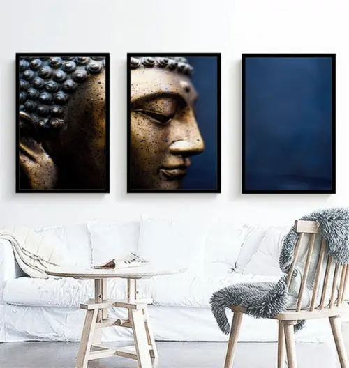 Kit 3 Quadros Decoração Budista Meditação Conjunto Molduras