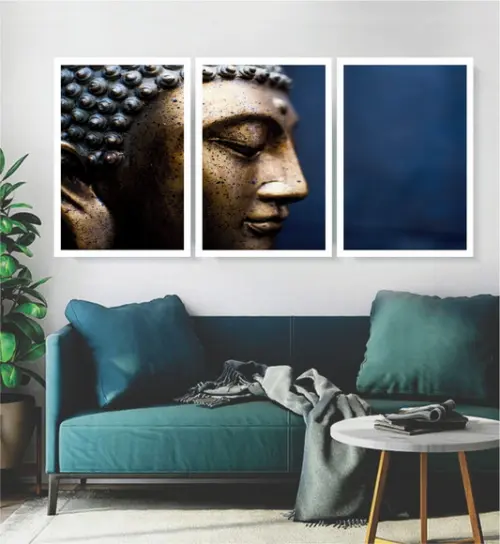 Kit 3 Quadros Decoração Budistas Meditação Conjunto Moldura