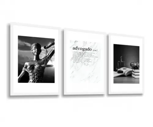Kit 3 Quadros Decoração Escritório Advogados Direito Moldura